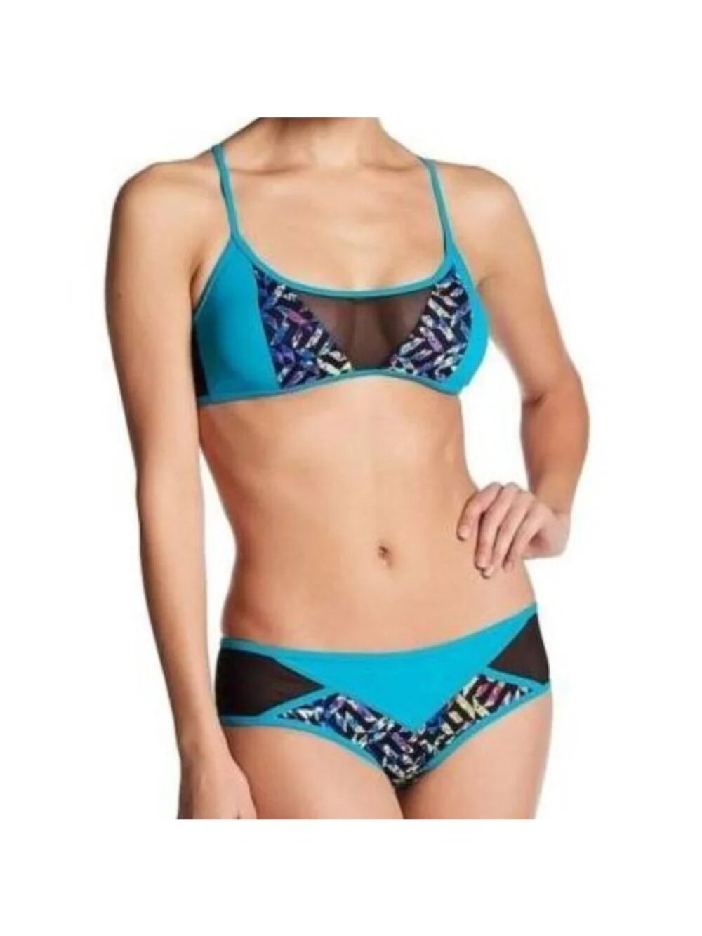 🆕SOLE EAST Orchidbomb Sairee Bikini Swimsuit Mesh Black Aqua Blue Large